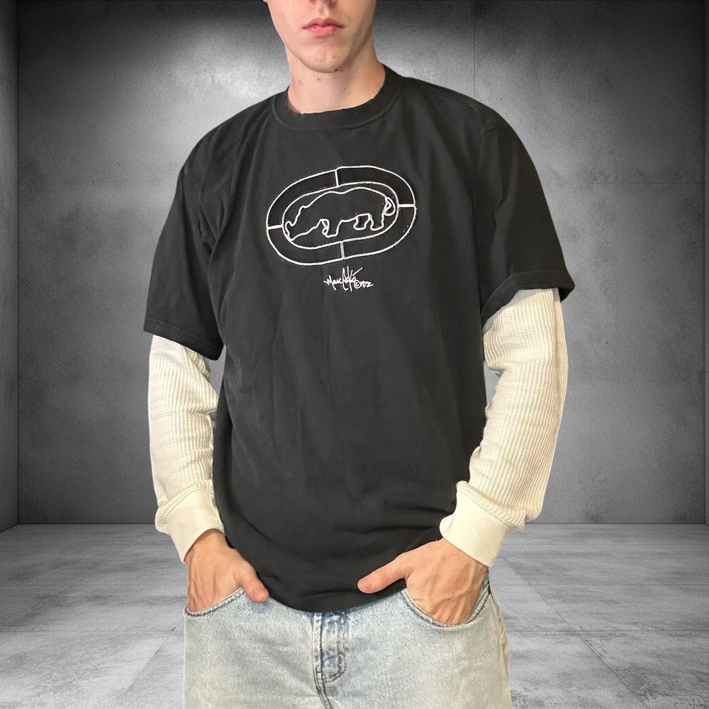Vintage Ecko Unltd Rhino Logo Graphic T-Shirt Black 2XL Y2K Streetwear Skater